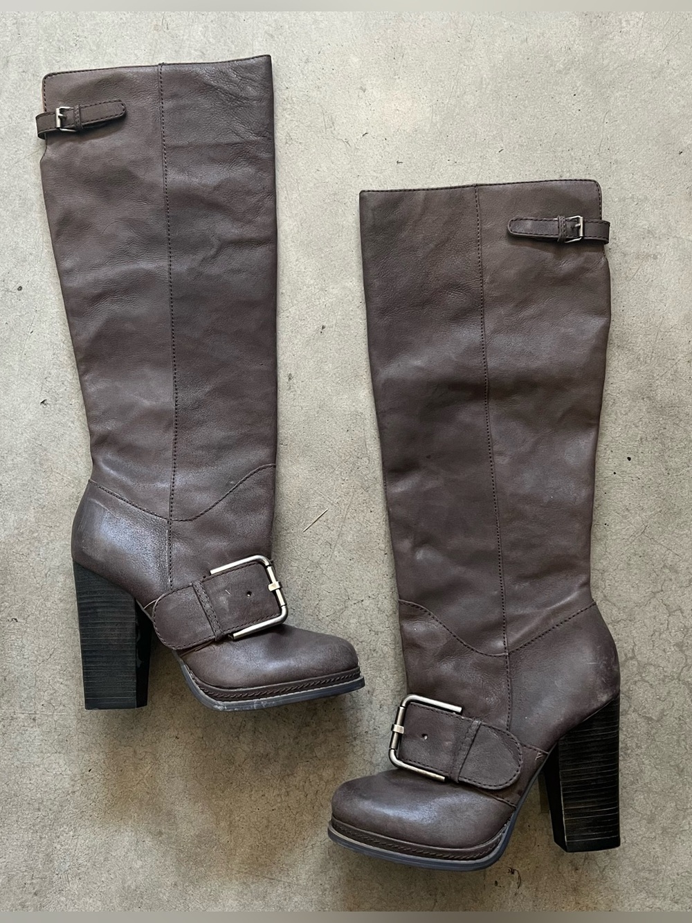 Nine West Brown Tall Buckle Block Heel Boots